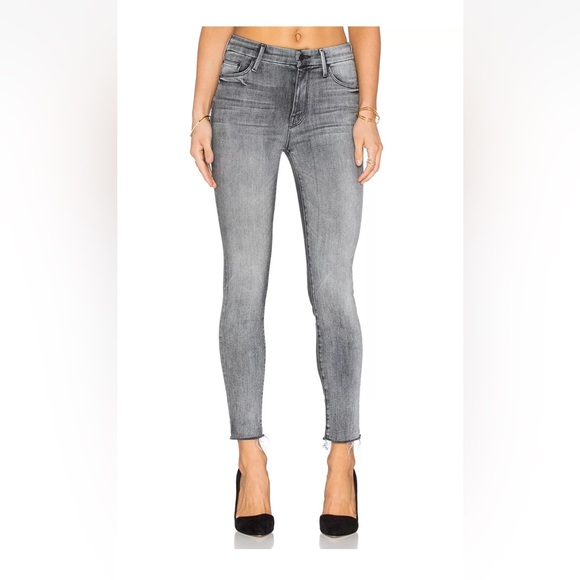 MOTHER Denim‎ High Waisted Looker Ankle Fray Skinny Jeans GRIM SHADOWS 27 Gray - Picture 1 of 14